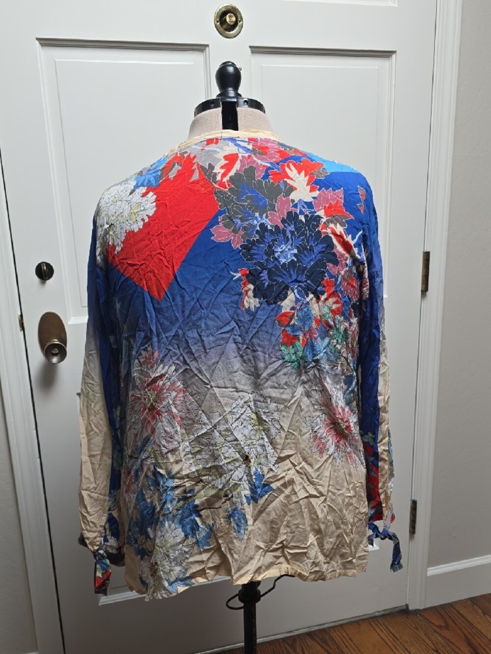 Johnny Was Multicolor Floral Embroidered Neck Blouse in Blue and Red - Picture 2 of 6